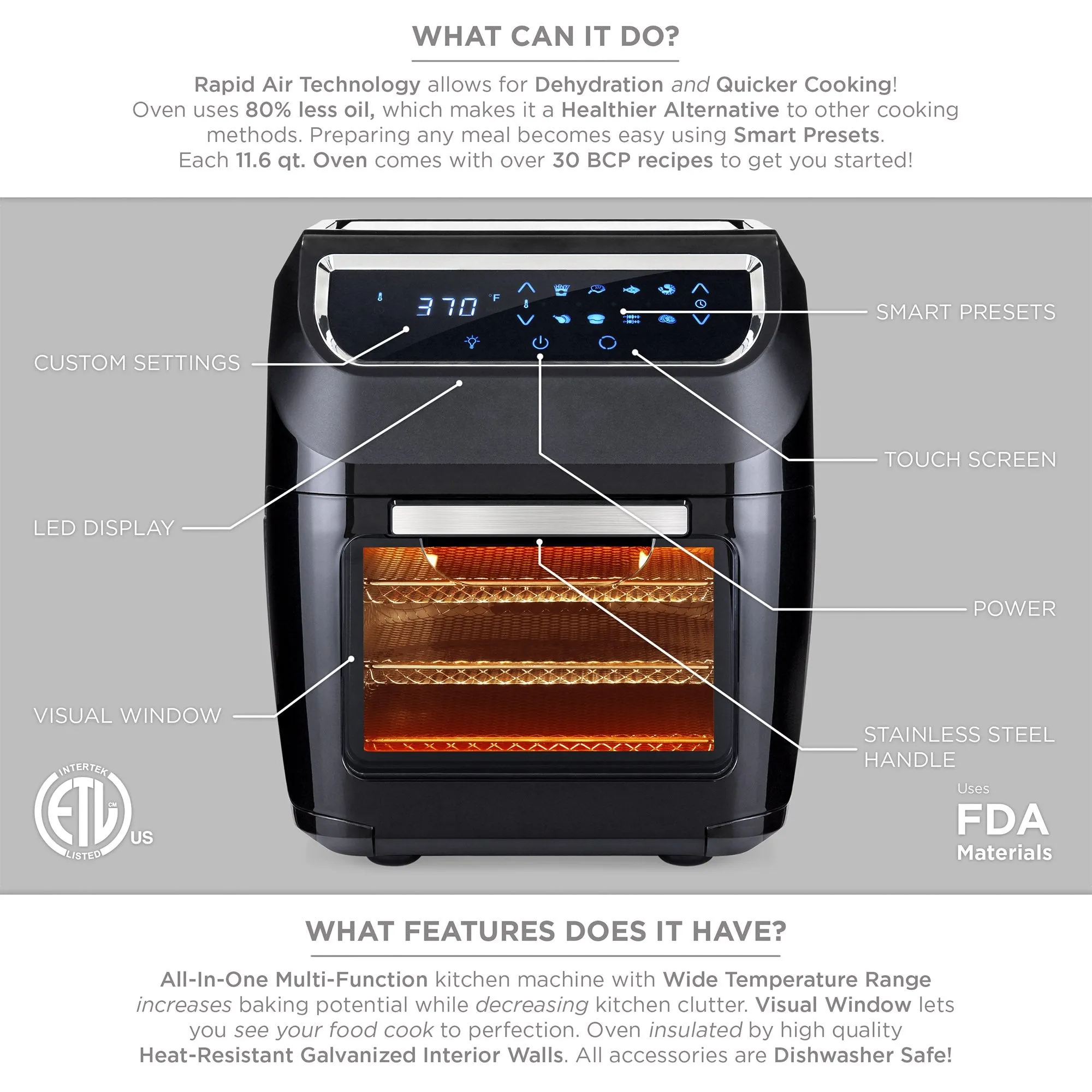 11.6qt 8-in-1 XL Air Fryer Oven, Rotisserie, Dehydrator Set w/ 8 Accessories