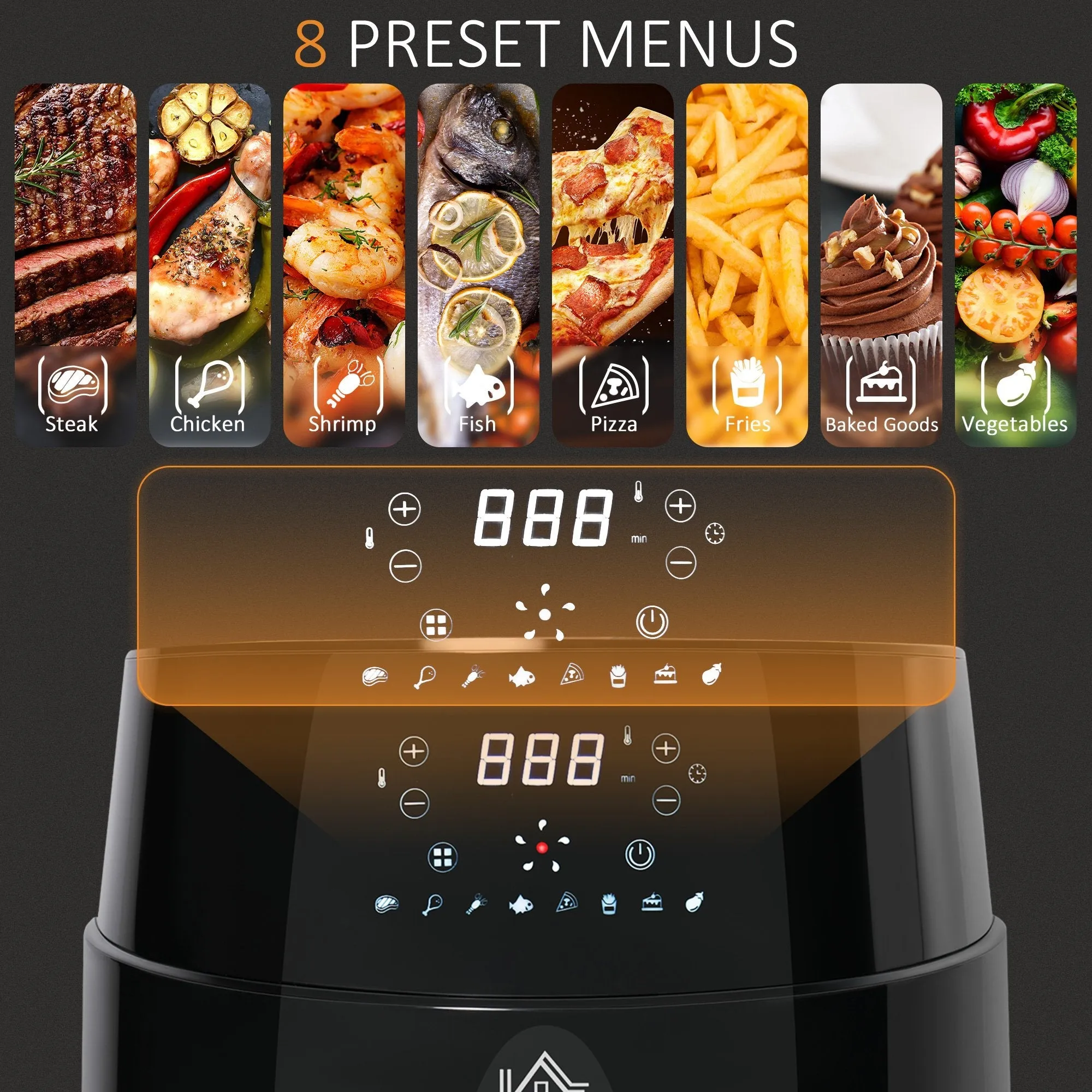 1500W 4.5L Air Fryer 8 Presets With Digital Display Black & Steel