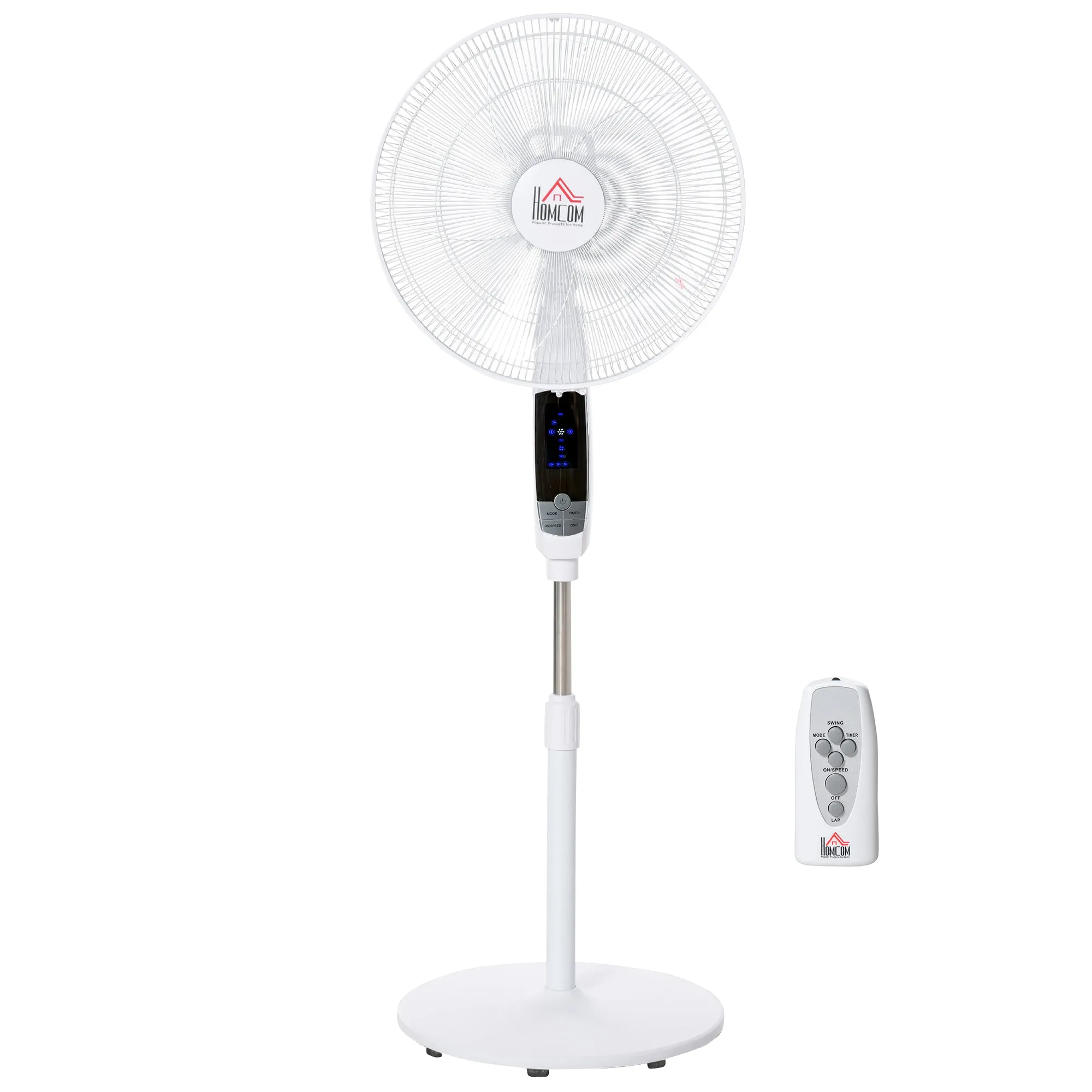 15" Oscillating Three Speed Adjustable Height Pedestal Fan With Remote White