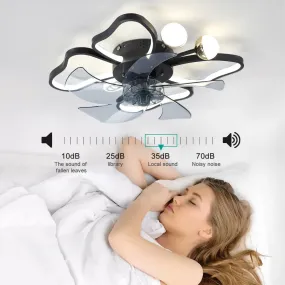 19.7" Modern Butterfly Ceiling Fan w/ Lights & Remote Control - Black, Bedroom & Living Room Fan, Timer, Silent Operation