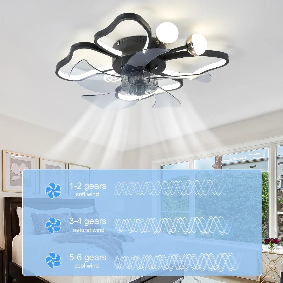 19.7" Modern Butterfly Ceiling Fan w/ Lights & Remote Control - Black, Bedroom & Living Room Fan, Timer, Silent Operation