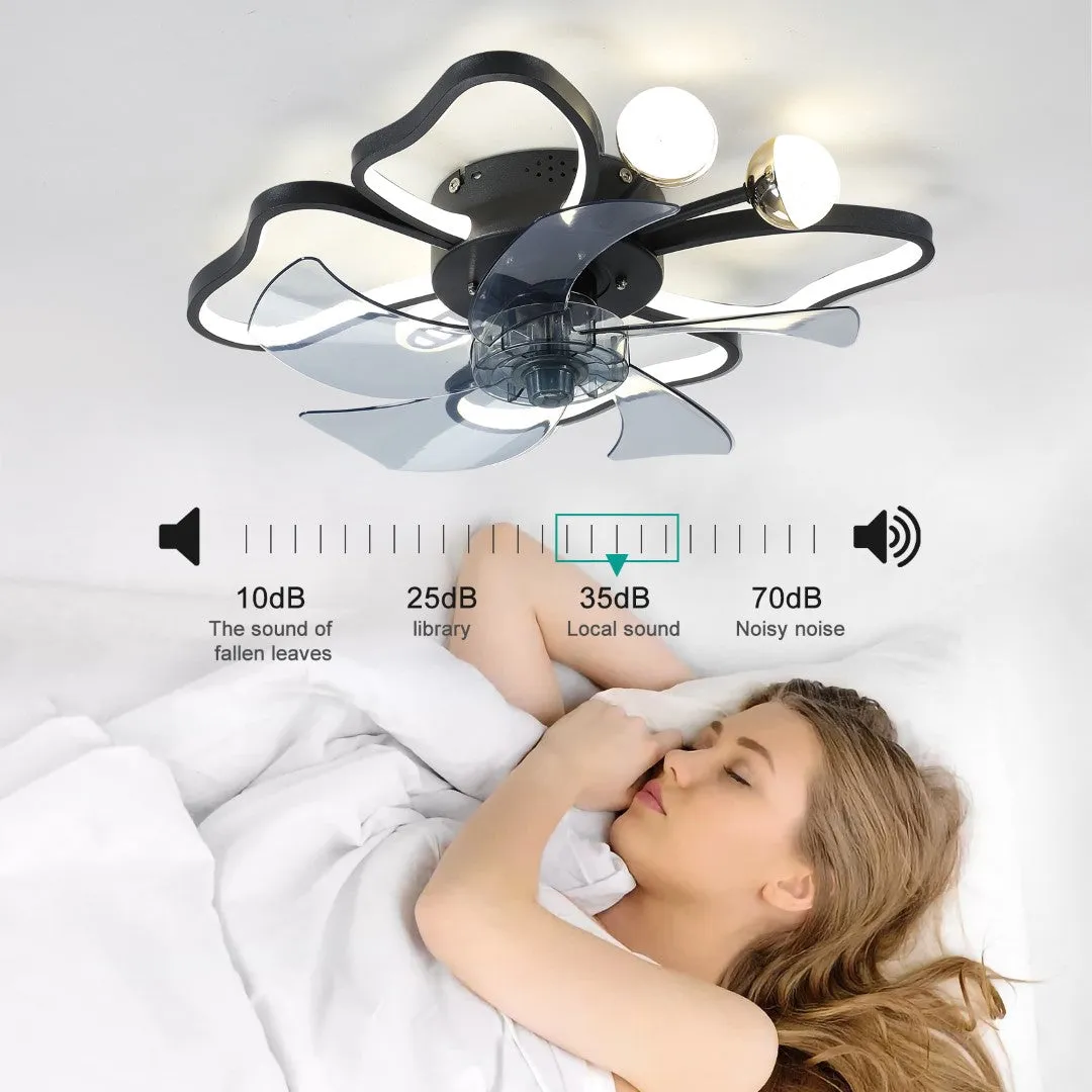 19.7" Modern Butterfly Ceiling Fan w/ Lights & Remote Control - Black, Bedroom & Living Room Fan, Timer, Silent Operation