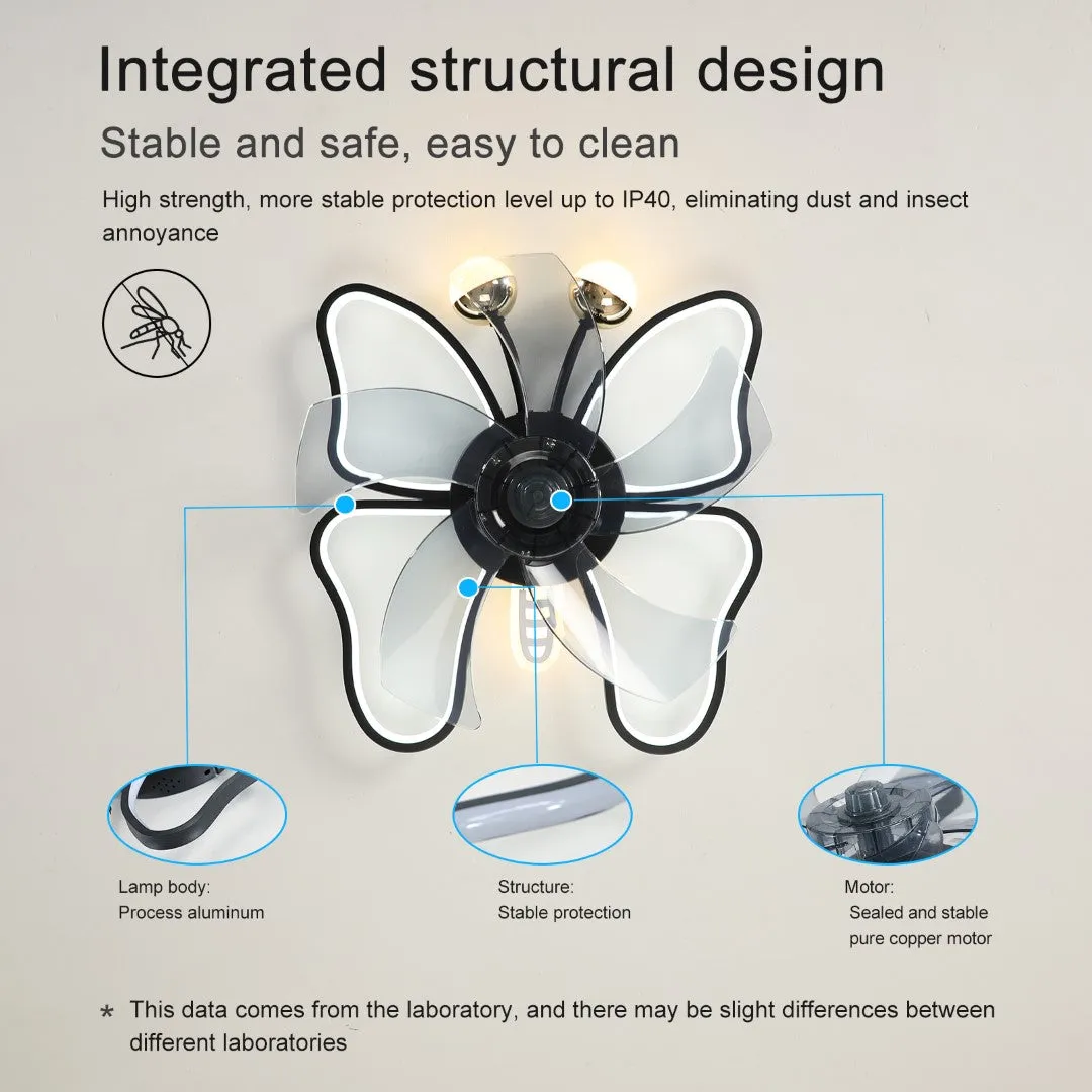 19.7" Modern Butterfly Ceiling Fan w/ Lights & Remote Control - Black, Bedroom & Living Room Fan, Timer, Silent Operation