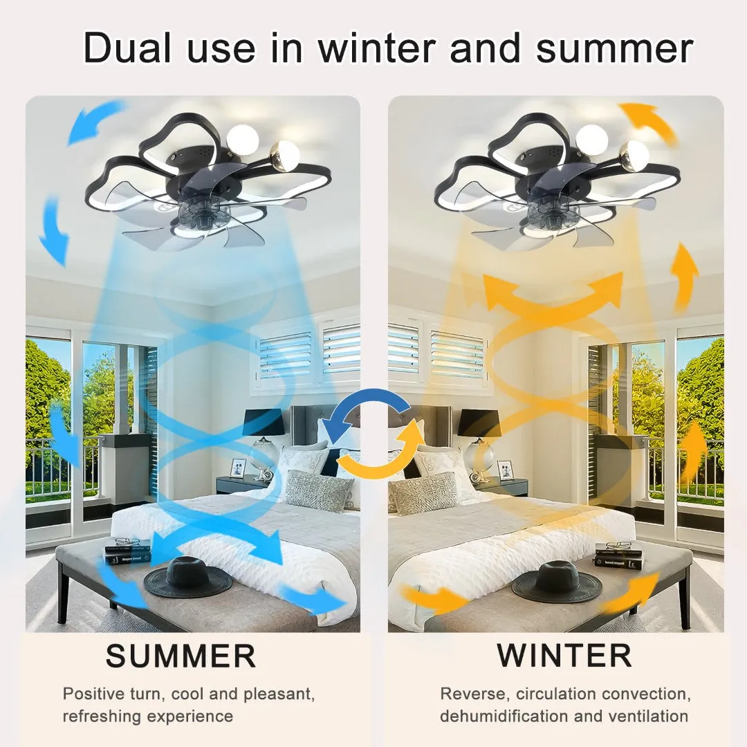 19.7" Modern Butterfly Ceiling Fan w/ Lights & Remote Control - Black, Bedroom & Living Room Fan, Timer, Silent Operation