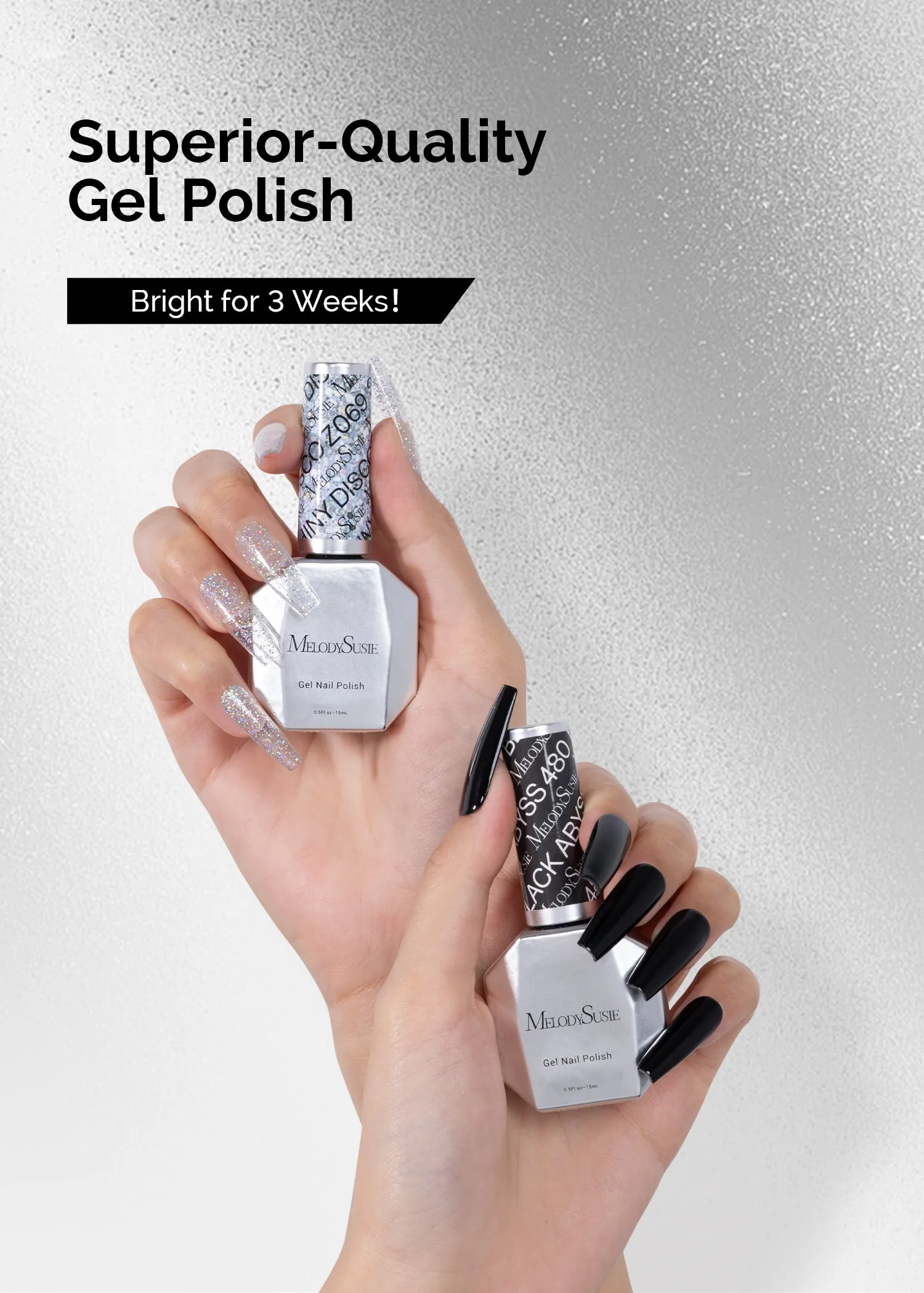 2 Pack 15ml Gel Nail Polish (Silver and Black)