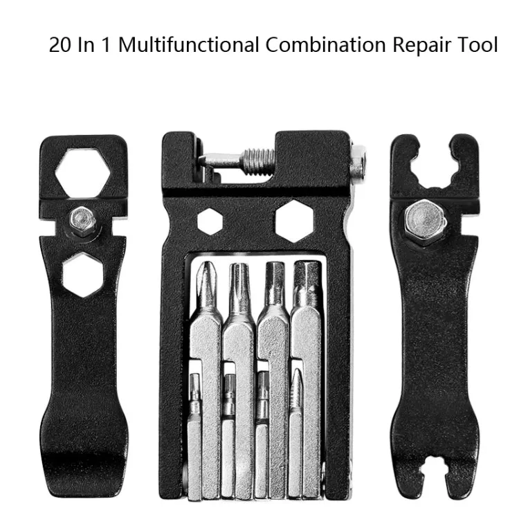 20 in 1 Cycling Repair Tool Multifunctional Household Appliances Repair Tool Bicycle Compact Repair Wrench(Black)