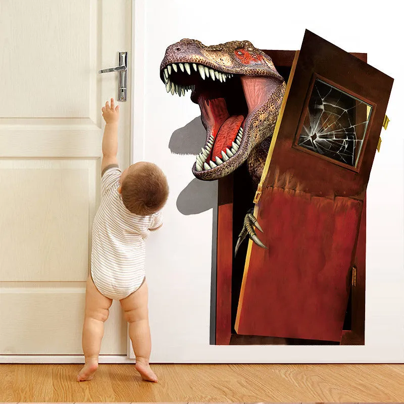 3D Dinosaur Through Door Wall Decal