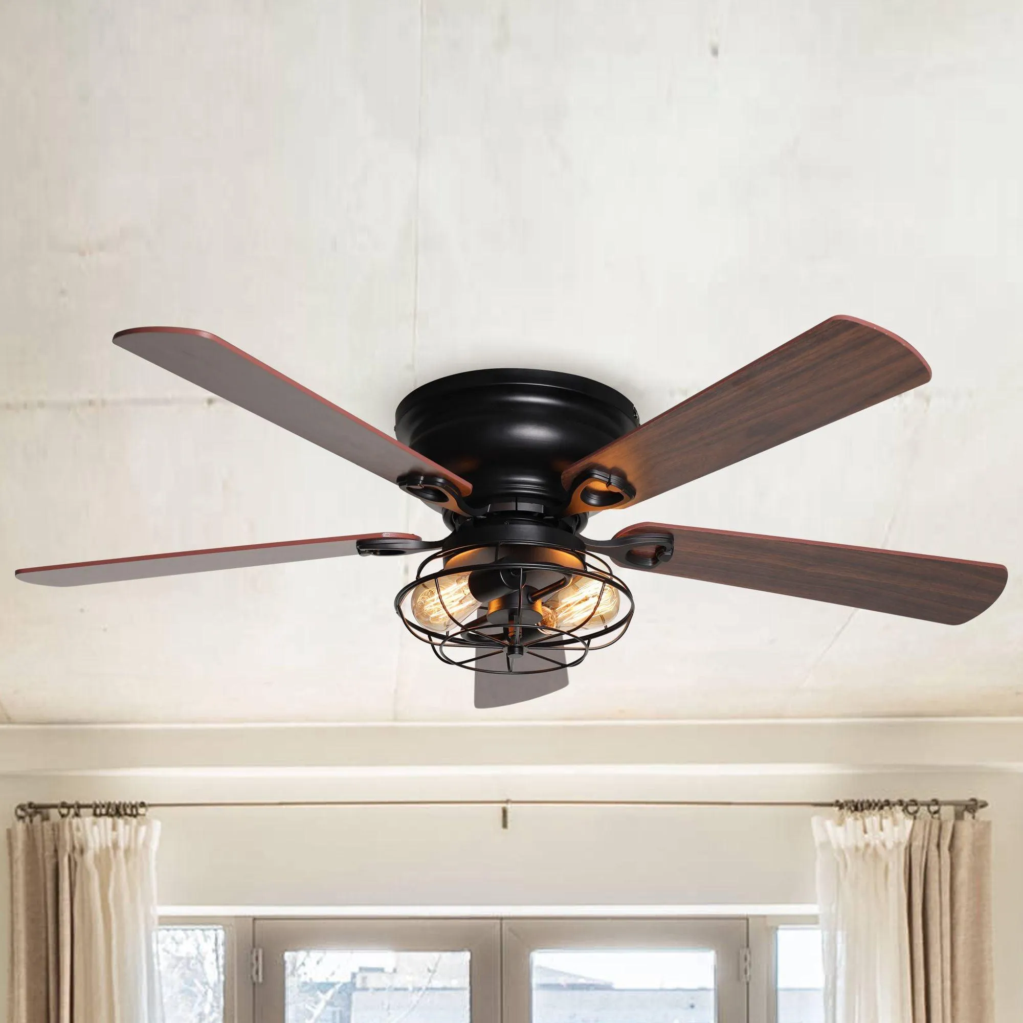 48" Ummuhan Industrial Flush Mount Ceiling Fan with Lighting