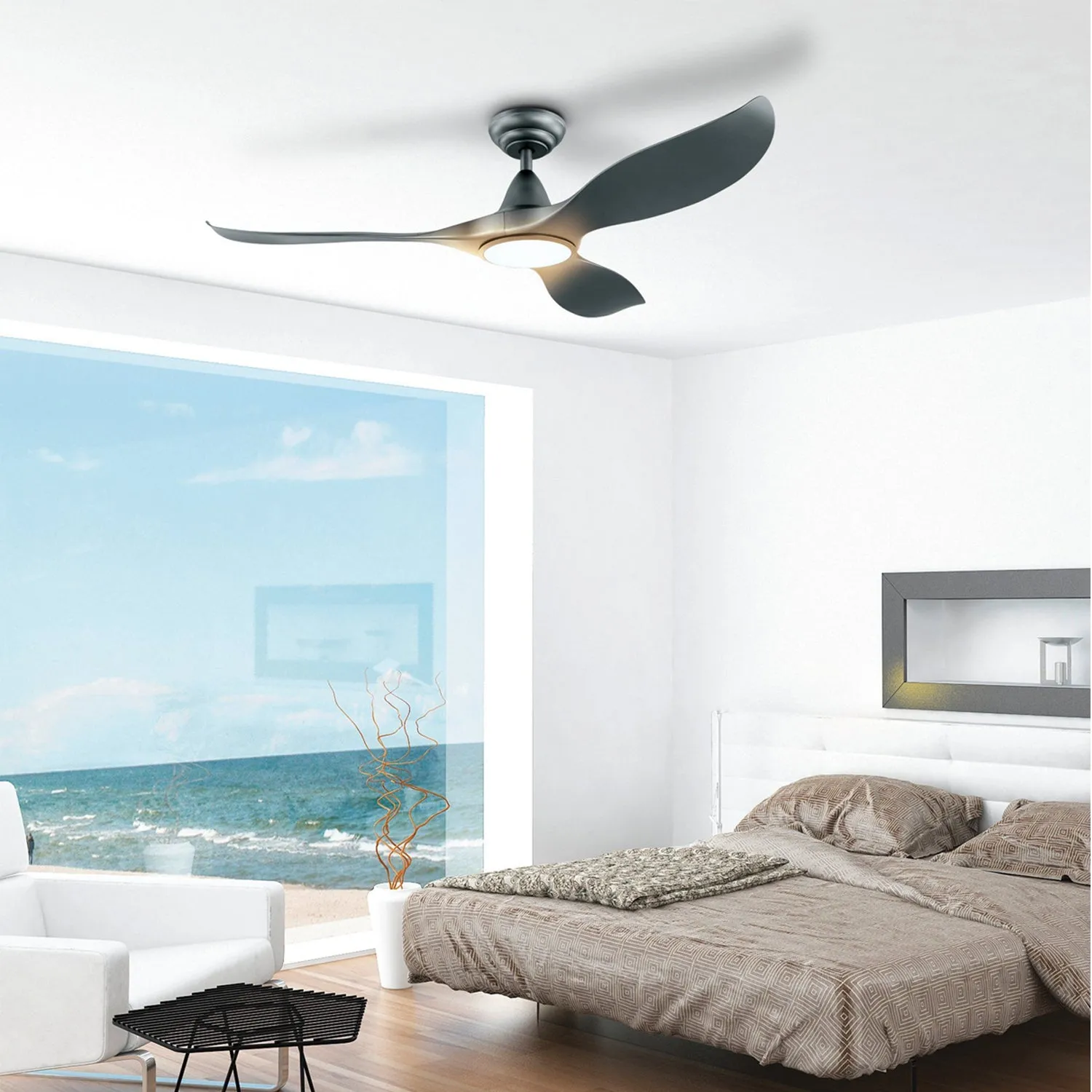 52" Noosa DC Ceiling Fan Black, White, Titanium w/ Light 202969, 202971, 204747 Eglo Lighting