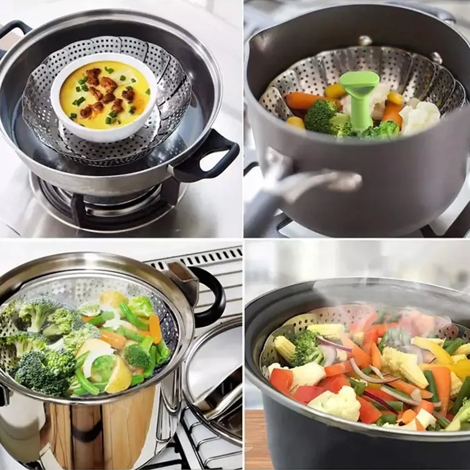 5350 Steel Vegetable Steamer Unique Design Foldable Steamer For Fish Seafood Cooking