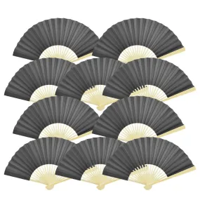 9" Black Paper Hand Fans for Weddings, Premium Paper Stock (10 Pack)