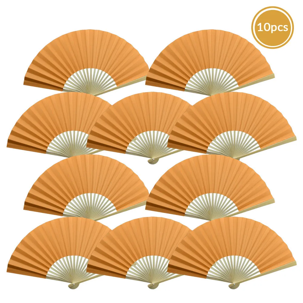 9" Papaya Paper Hand Fans for Weddings, Premium Paper Stock (10 Pack)