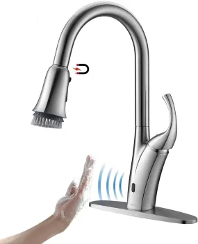 APPASO 150TL-BN Touchless Kitchen Faucet Brushed Nickel Motion Sensor Activated Hands-free with Brush