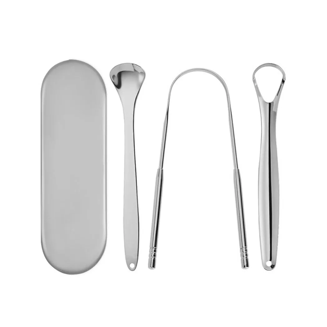 As Seen On TV Tongue Scraper - 4 Piece Kit - (Silver)