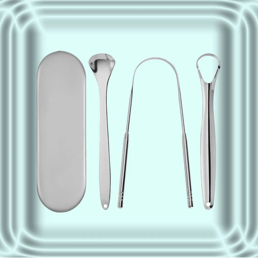 As Seen On TV Tongue Scraper - 4 Piece Kit - (Silver)