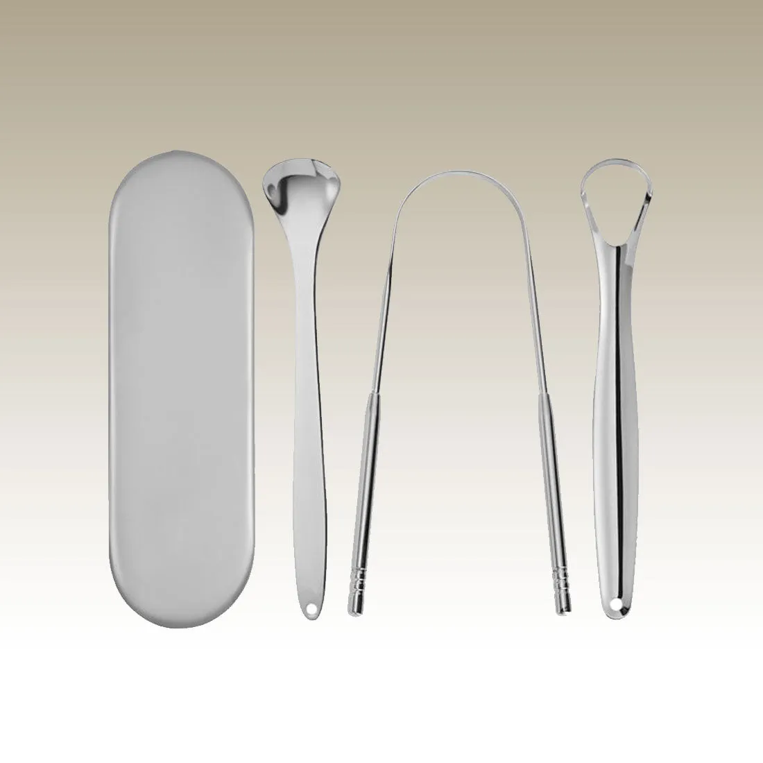 As Seen On TV Tongue Scraper - 4 Piece Kit - (Silver)