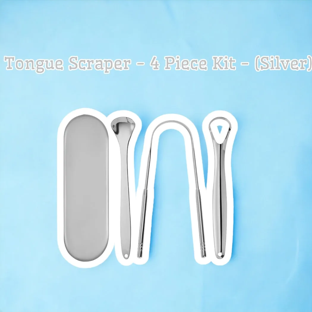 As Seen On TV Tongue Scraper - 4 Piece Kit - (Silver)