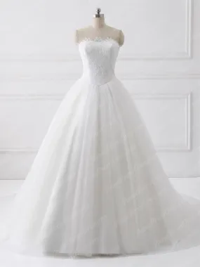 Ball Gown Wedding Dresses Sweetheart Sweep Train Lace Tulle Romantic Bridal Gown JKW223