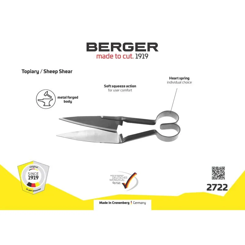 Berger Tools 2722 Sheep Shear, Heart Spring, 6.1" Blade, 12.6 Inch