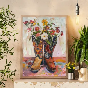 Boho Neutral Cowgirl Boots - Cottagecore Cowboy Boots Print - Farmhouse Print - Western Wall Art - Cowgirl Wall Decor - Country Wall Ar