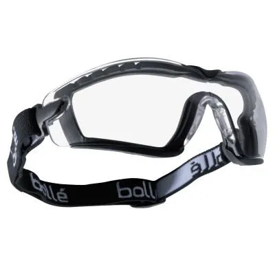 Bolle Cobra Safety Glass w/ Strap & Foam, Anti-Scratch Anti-Fog Clear Lenses, BK/Gray, 40091