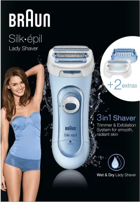 Braun Silk-épil 5 Lady Shaver, 3-in-1 Electric Shaver, Trimmer and Exfoliation System, Wet & Dry, 5-160, Blue