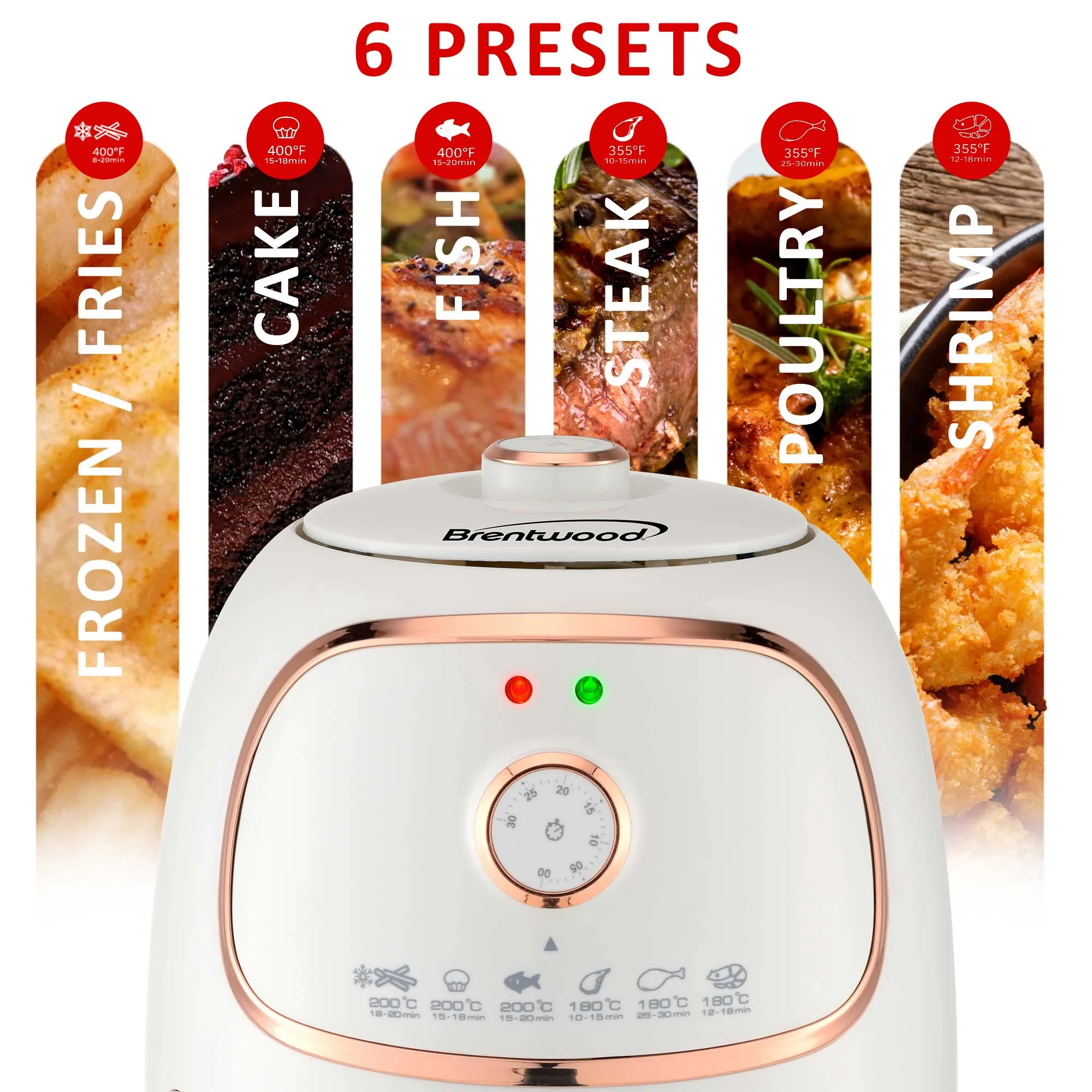 Brentwood AF-202W 2-Quart Small Electric Air Fryer, Timer & Temp. Control