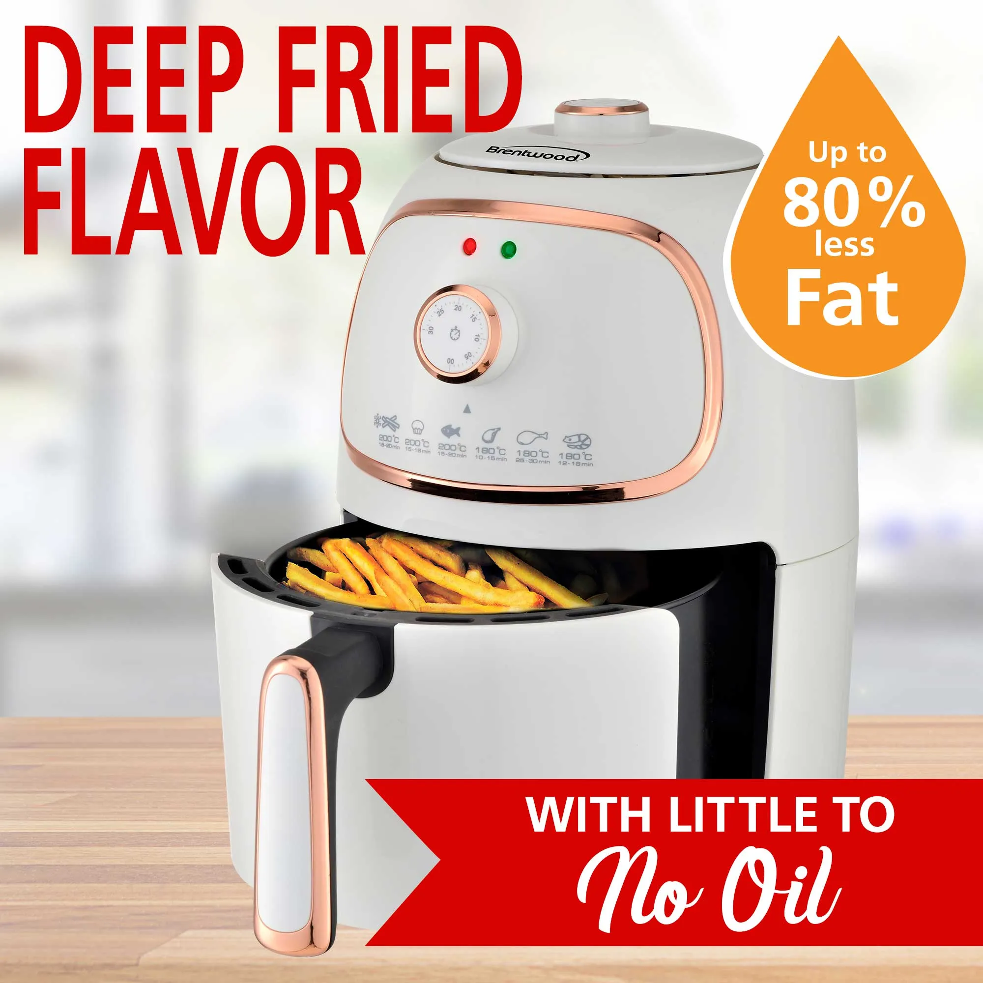 Brentwood AF-202W 2-Quart Small Electric Air Fryer, Timer & Temp. Control