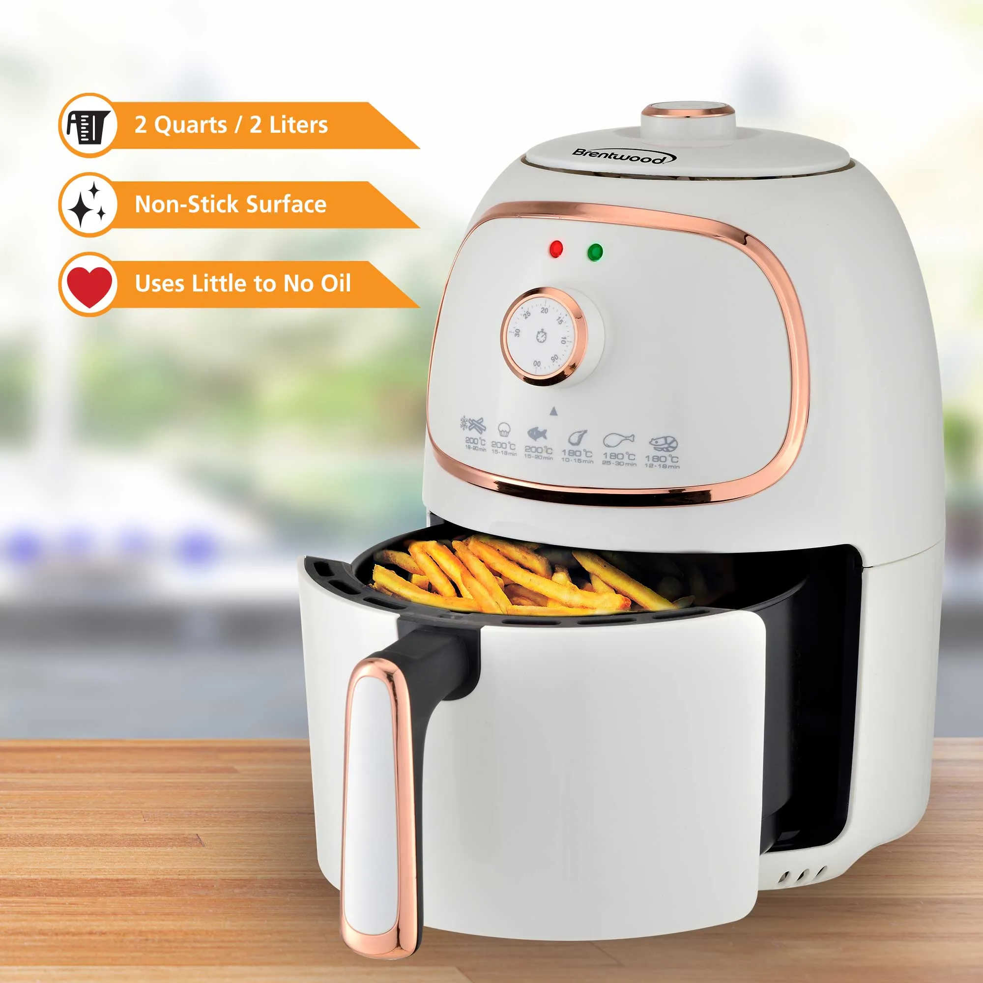 Brentwood AF-202W 2-Quart Small Electric Air Fryer, Timer & Temp. Control