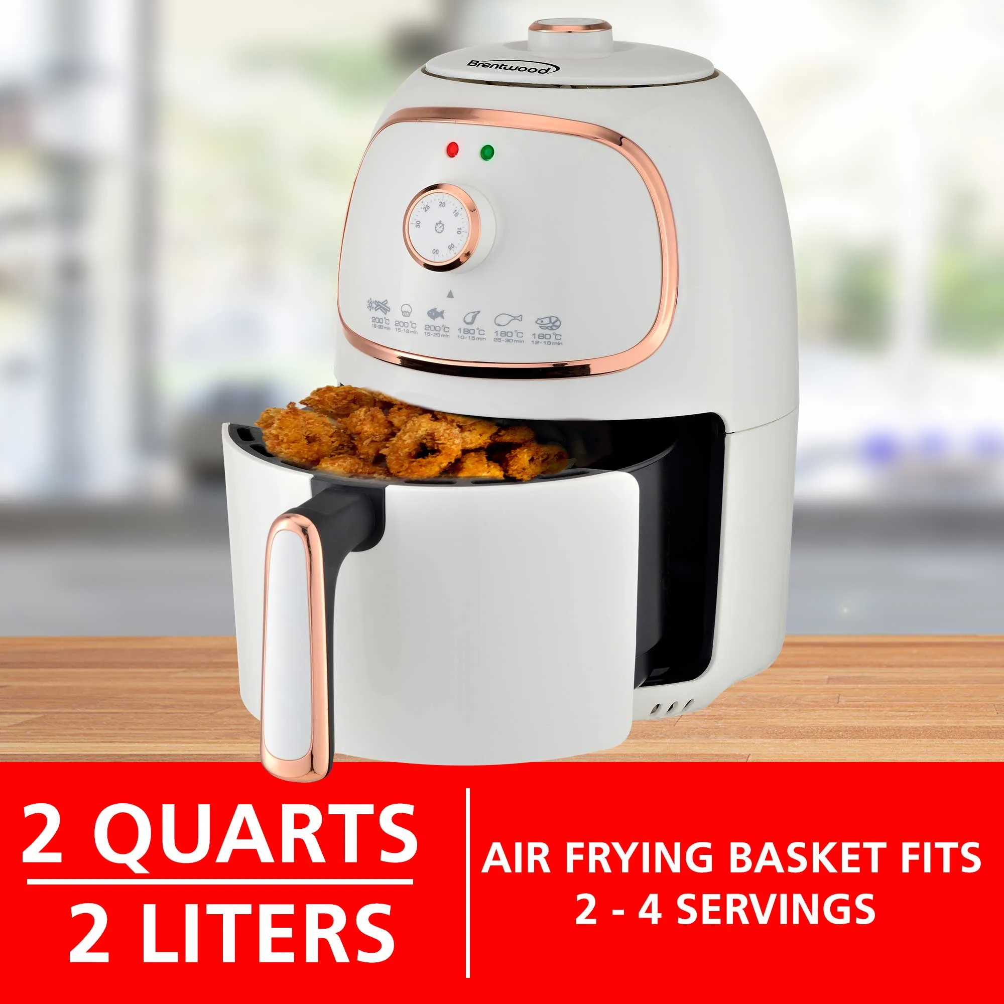 Brentwood AF-202W 2-Quart Small Electric Air Fryer, Timer & Temp. Control