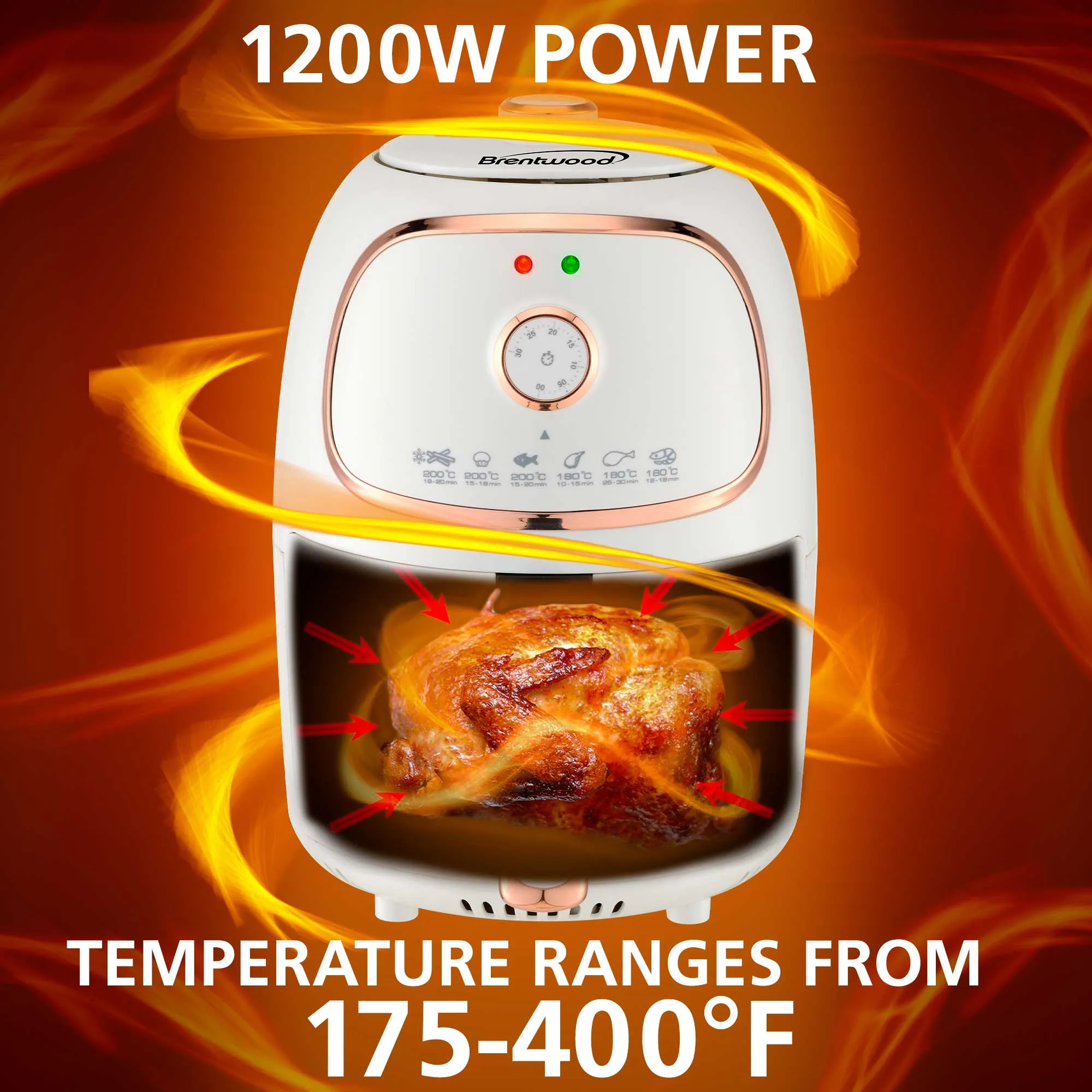 Brentwood AF-202W 2-Quart Small Electric Air Fryer, Timer & Temp. Control