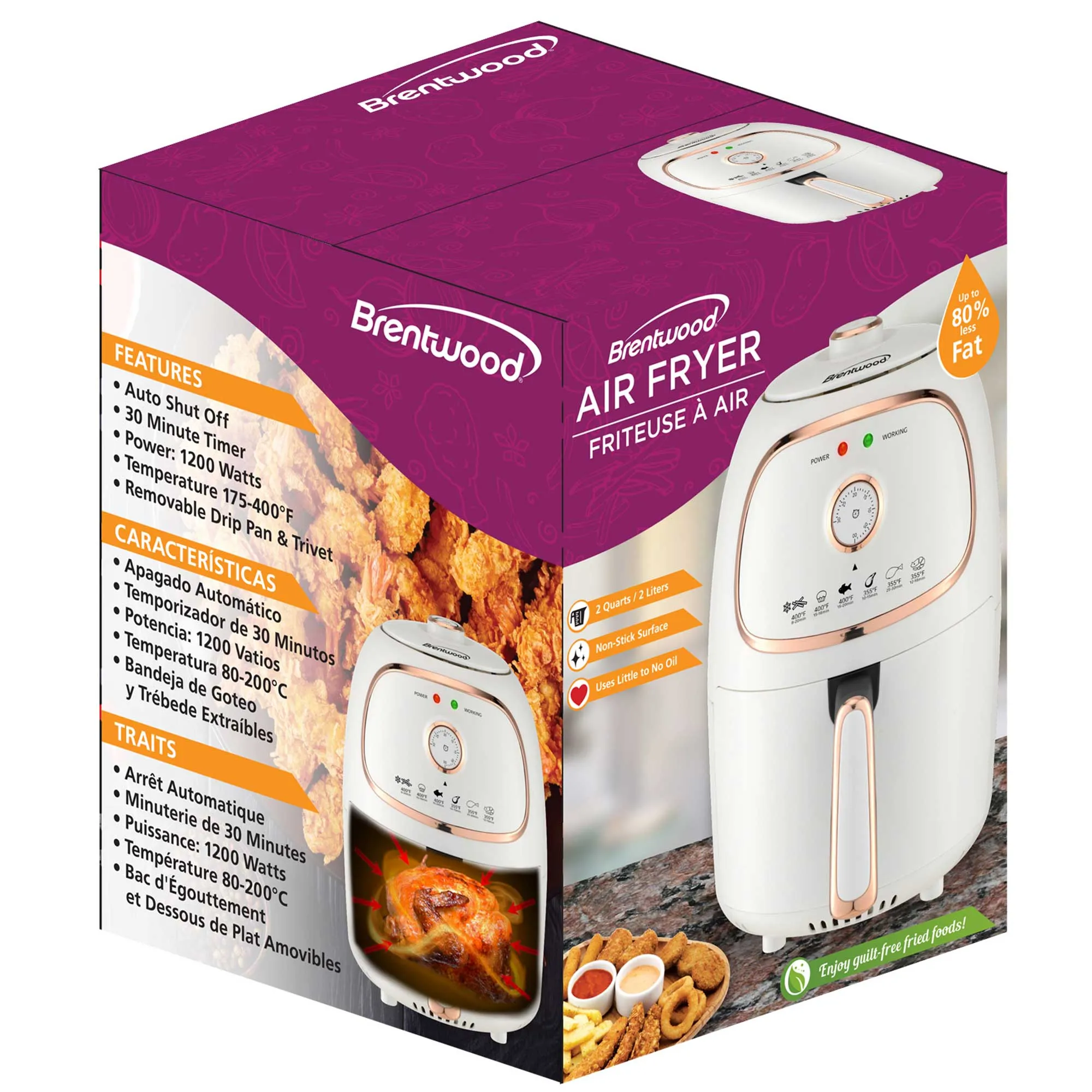 Brentwood AF-202W 2-Quart Small Electric Air Fryer, Timer & Temp. Control