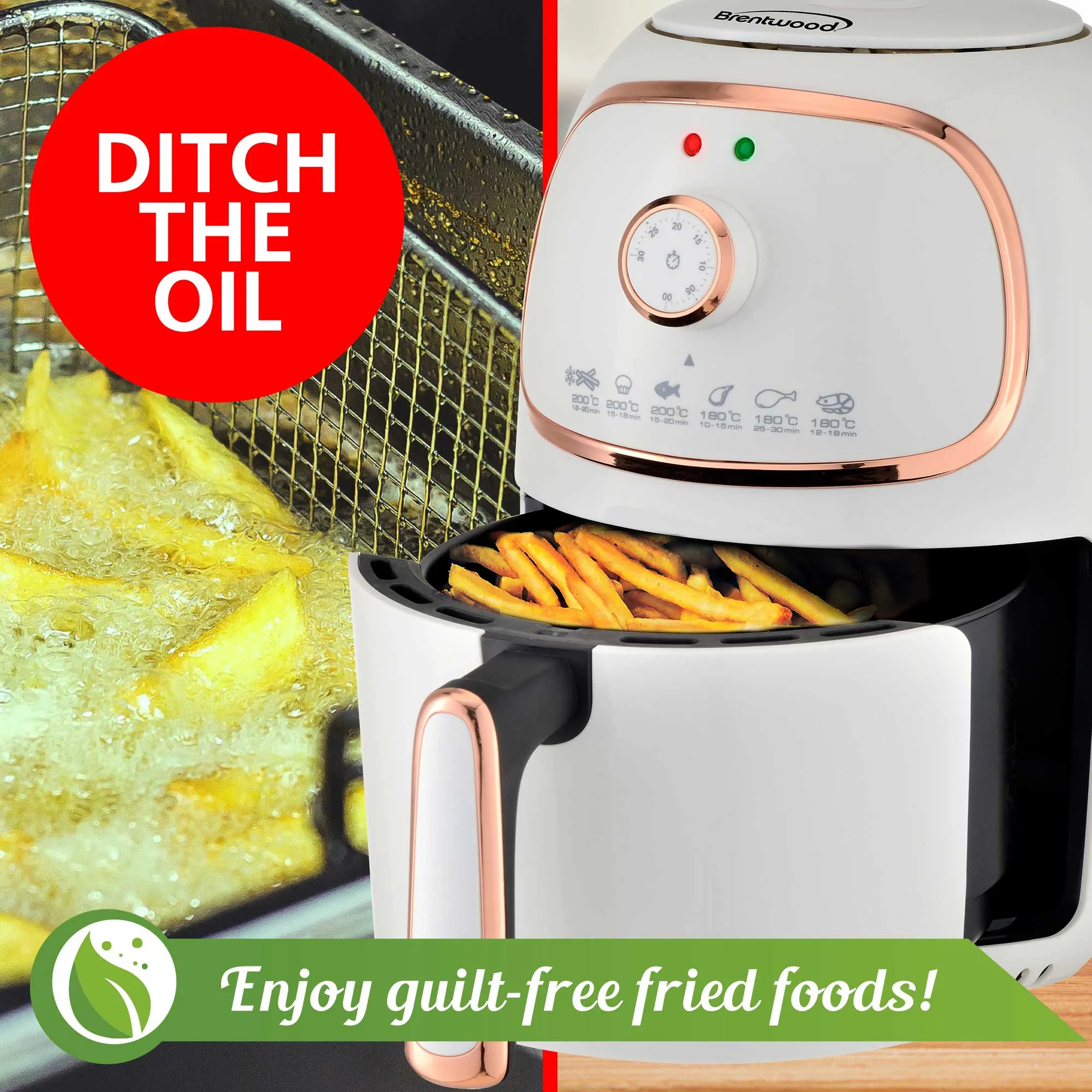 Brentwood AF-202W 2-Quart Small Electric Air Fryer, Timer & Temp. Control