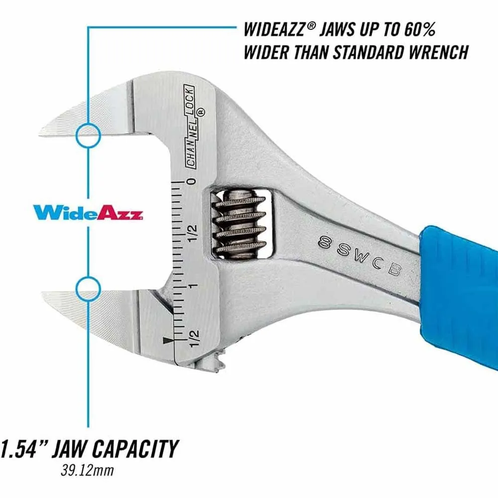 Channel Lock 8SWCB 8" Code Blue Wideazz Sliw Jaw Adjustable Wrench