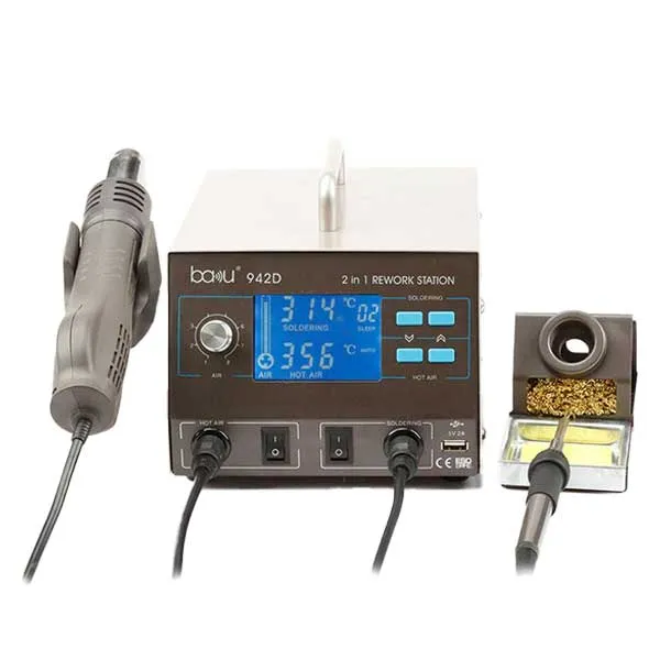 Complete Soldering Kit / LED Digital / 2 in 1 Hot Air Rework Station / Adjustable Temperature / 110V (BK-BA942D)