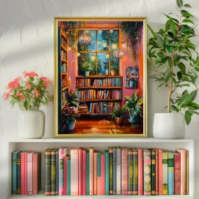 Cute and Cozy Disco Library - Reading Print - Bookish Print - Reading Nook Decor - Funky Book Print - Artsy Reading Decor