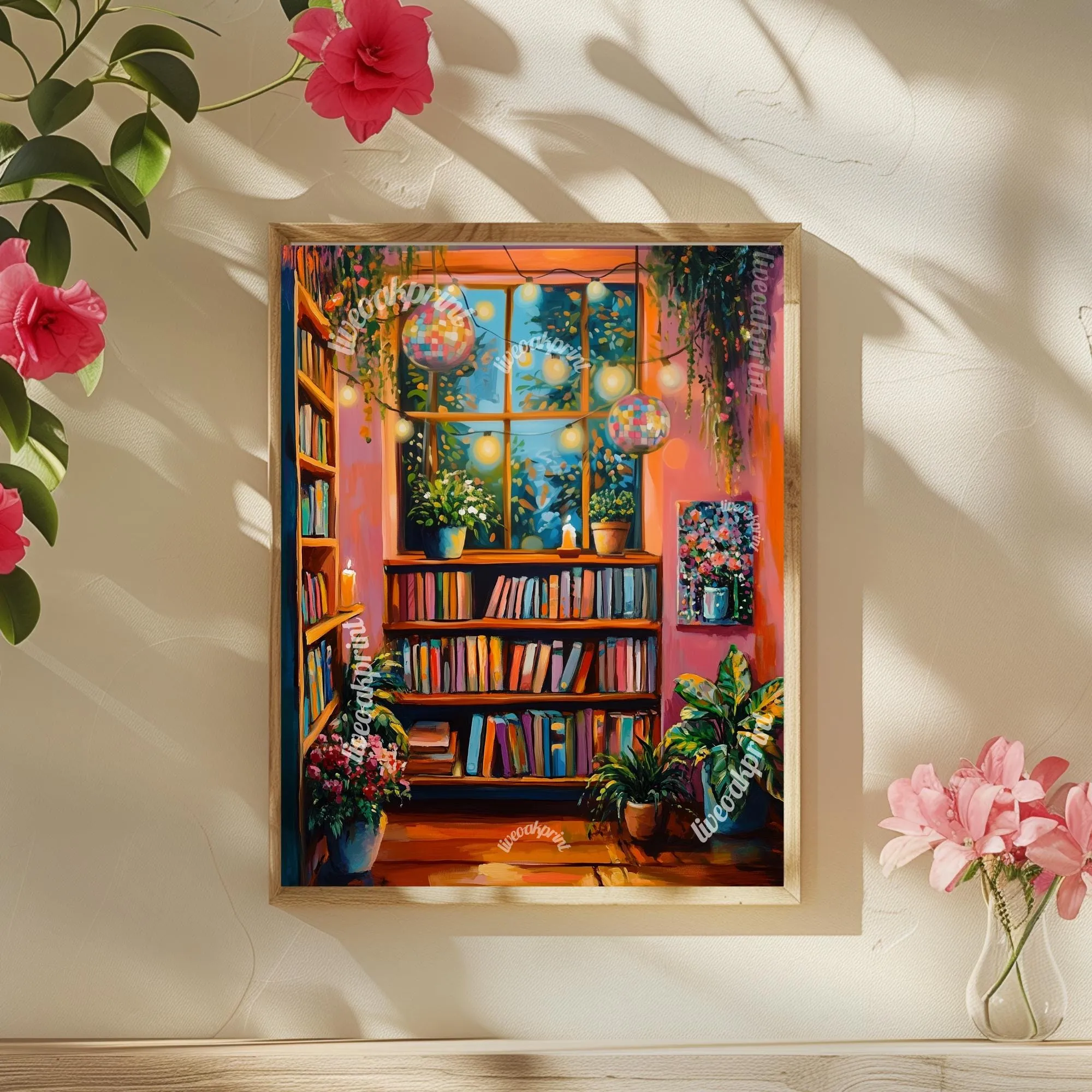 Cute and Cozy Disco Library - Reading Print - Bookish Print - Reading Nook Decor - Funky Book Print - Artsy Reading Decor