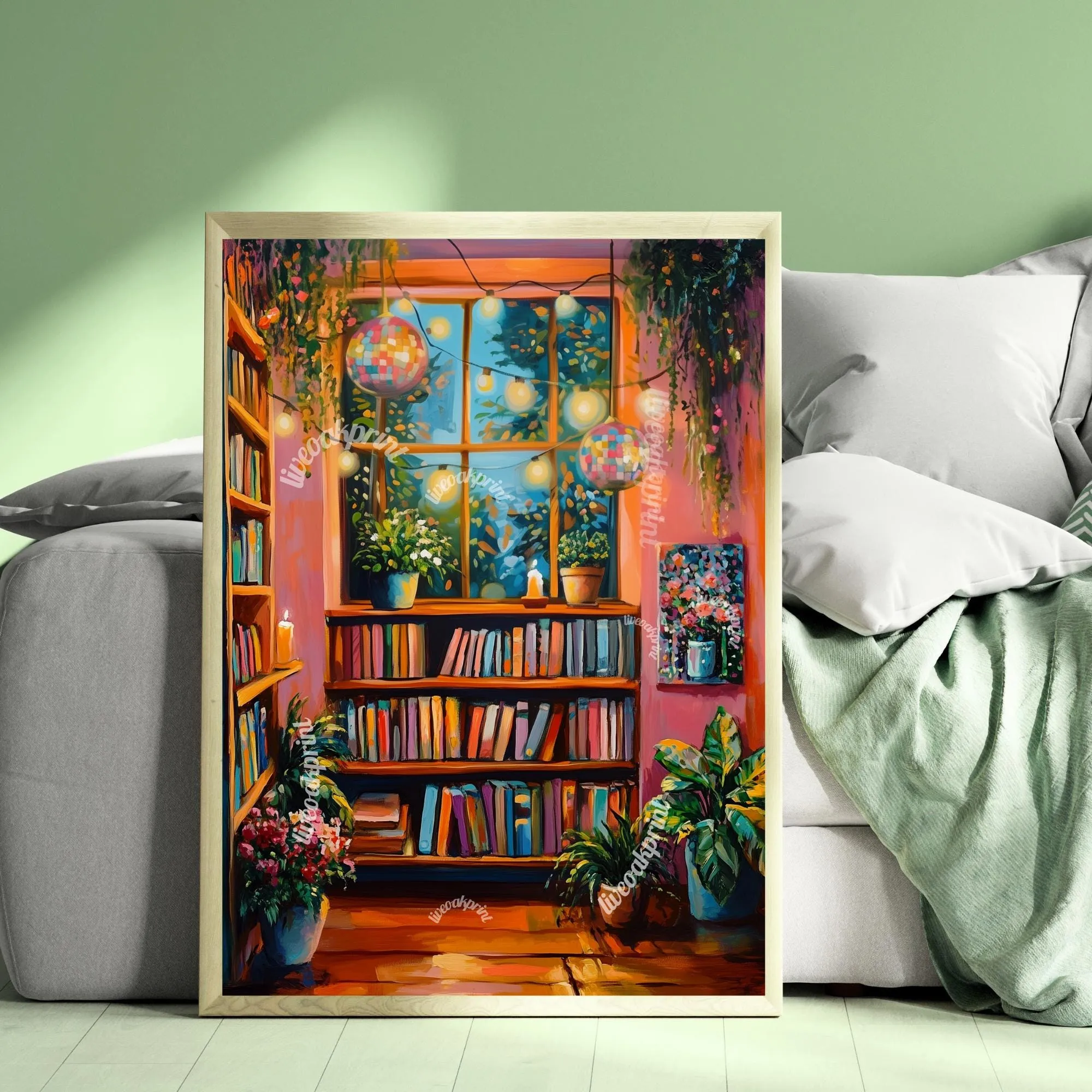 Cute and Cozy Disco Library - Reading Print - Bookish Print - Reading Nook Decor - Funky Book Print - Artsy Reading Decor