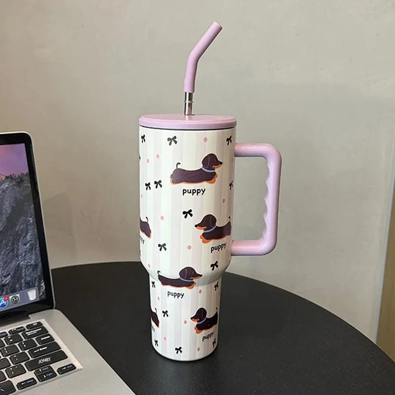 Dachshund Insulated Mug with Straw