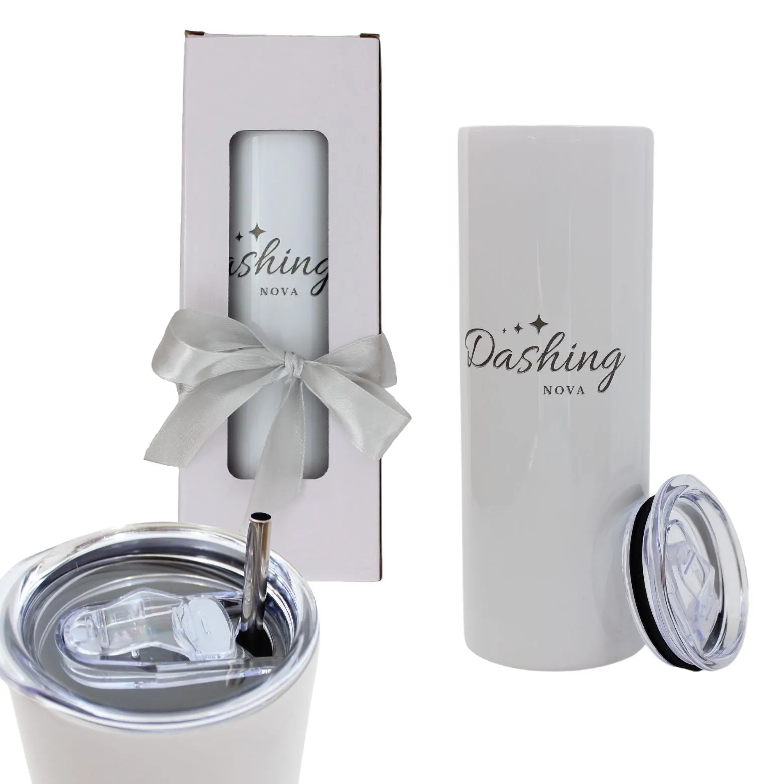 Dashing Nova™ 20oz Skinny Custom Name Tumblers Straw Brush Gift Box