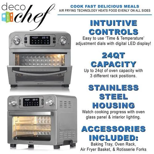 Deco Chef 24QT Stainless Steel Countertop Toaster Air Fryer Oven w/Acc