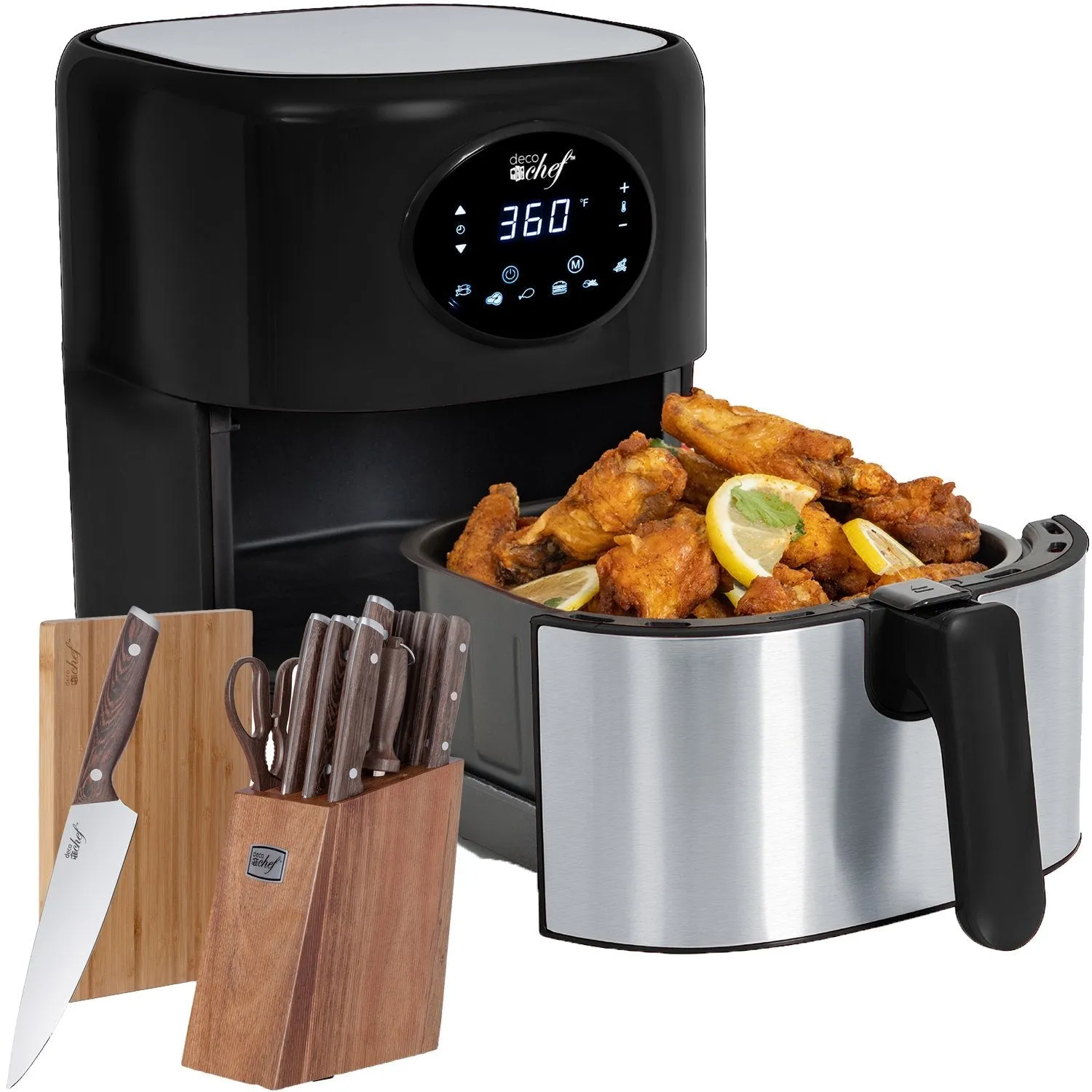 Deco Chef 3.7QT Digital Air Fryer, 6 Cooking Presets, Black   Deco Chef 16-Piece Knife Set