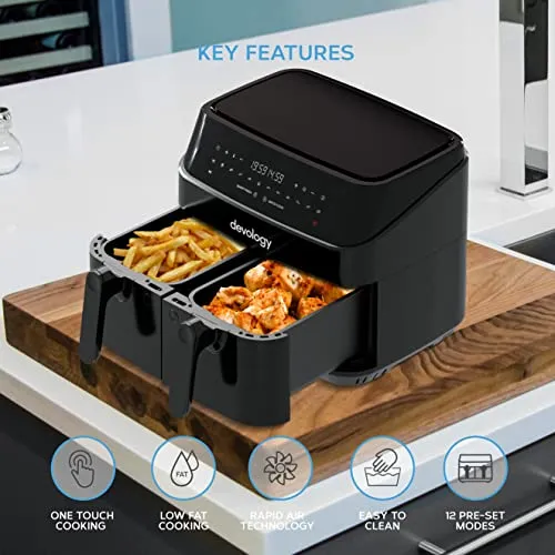 Devology Double Air Fryer, 9L, 2x4.5L Dual Zone (New)