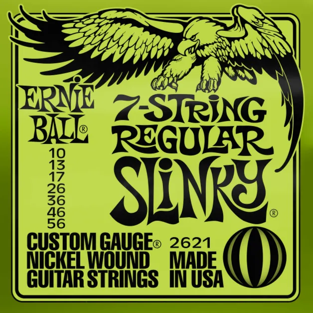 Ernie Ball 2621 Regular Slinky 7-String Nickel Wound Electric Guitar Strings 10-56 Gauge