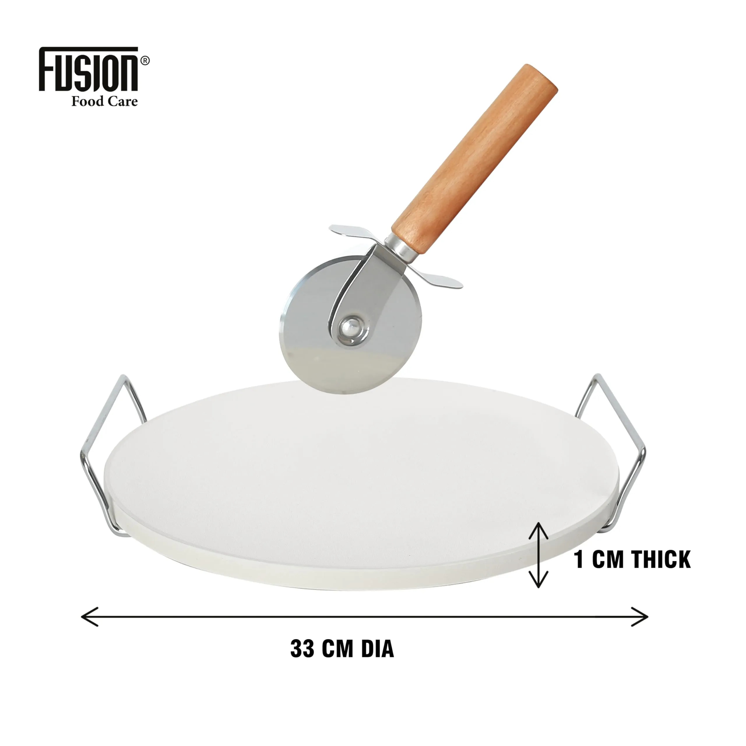 Fusion Food Pizza Stone Set with Pizza Cutter Wire Rack & Handle Multipurpose Cordierite Grilling Stone Perfect for Oven Grill BBQ 33CM Round Bread Baking Stone Board Perfect Heat Distribution