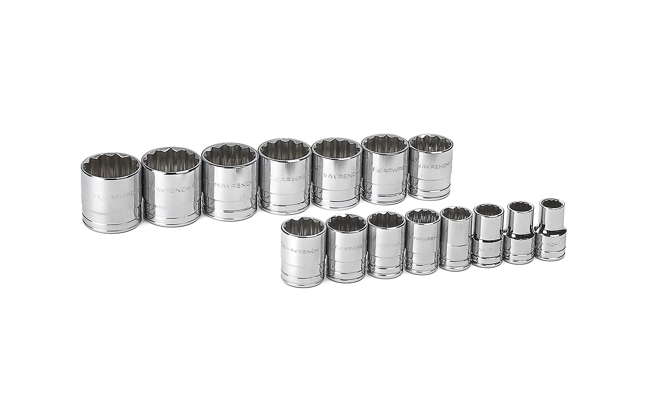 GEARWRENCH 15 Pc. 1/2" Drive 12 Pt. Standard Socket Set, SAE