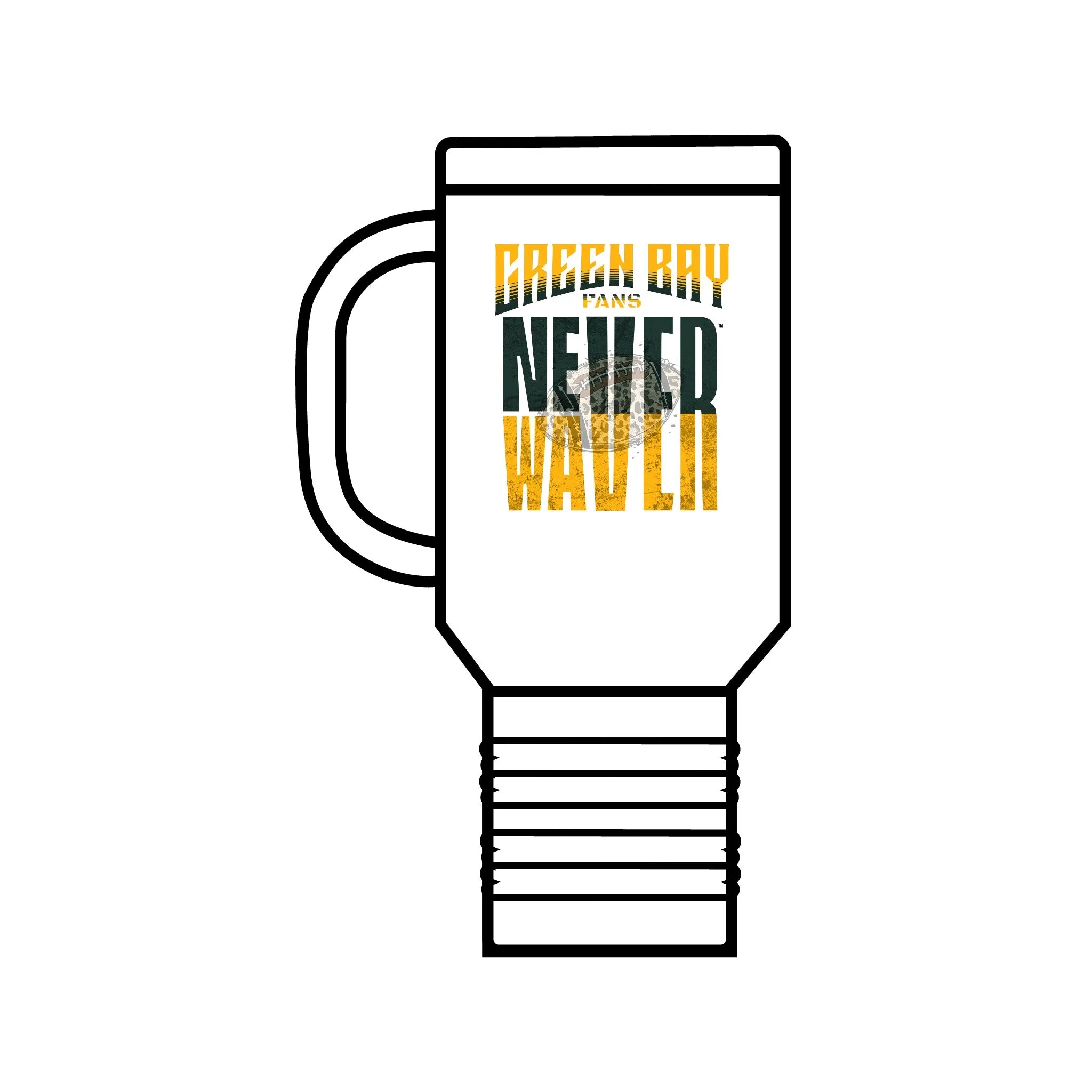 Green Bay Fans Never Waver with leopard football Insulated Travel Mug, 40oz