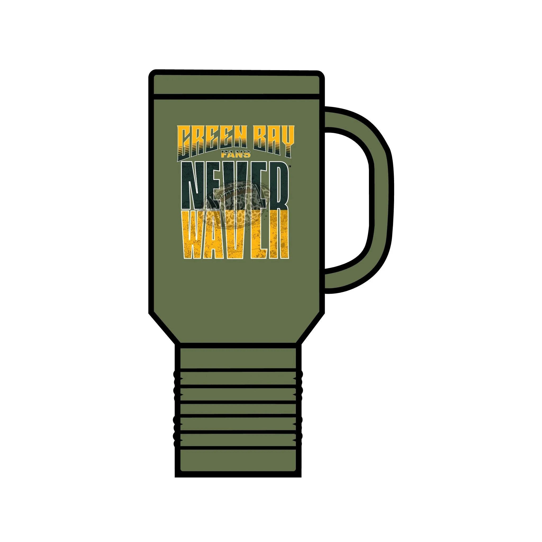 Green Bay Fans Never Waver with leopard football Insulated Travel Mug, 40oz