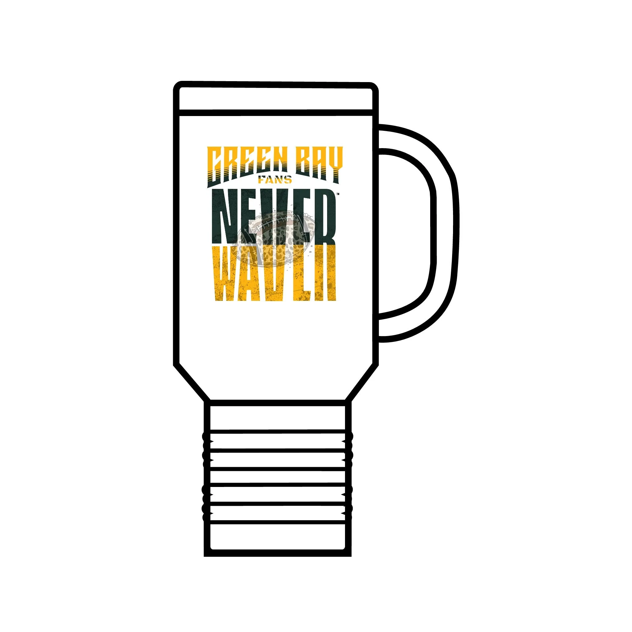 Green Bay Fans Never Waver with leopard football Insulated Travel Mug, 40oz