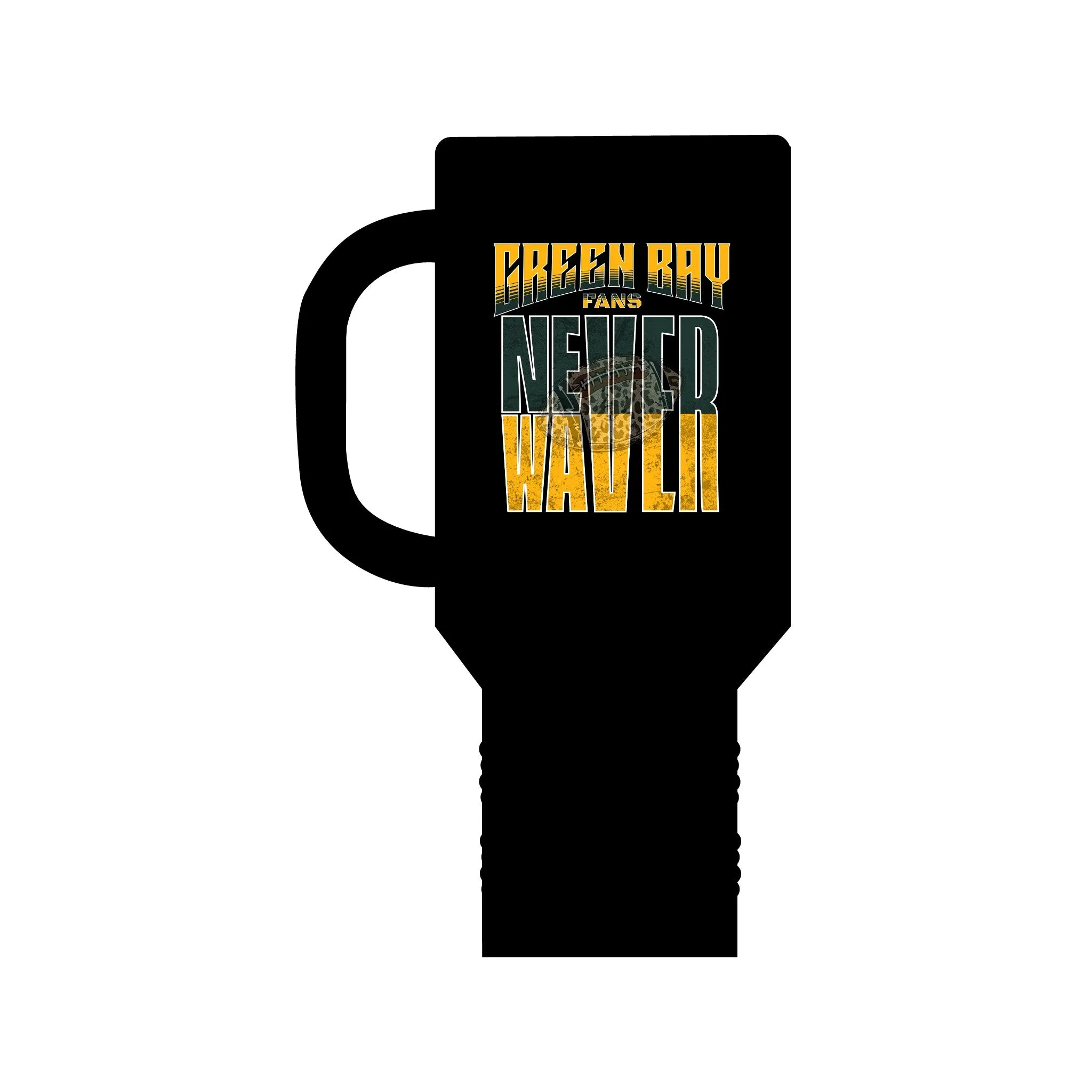 Green Bay Fans Never Waver with leopard football Insulated Travel Mug, 40oz